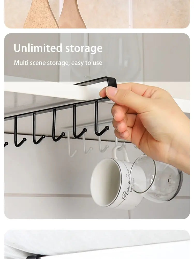 Kitchen Iron Art Seamless Nail Free Hooks Multi Row Cabinet Storage Hooks Storage of Kitchen Cabinet Wall Shelf Storage Rack