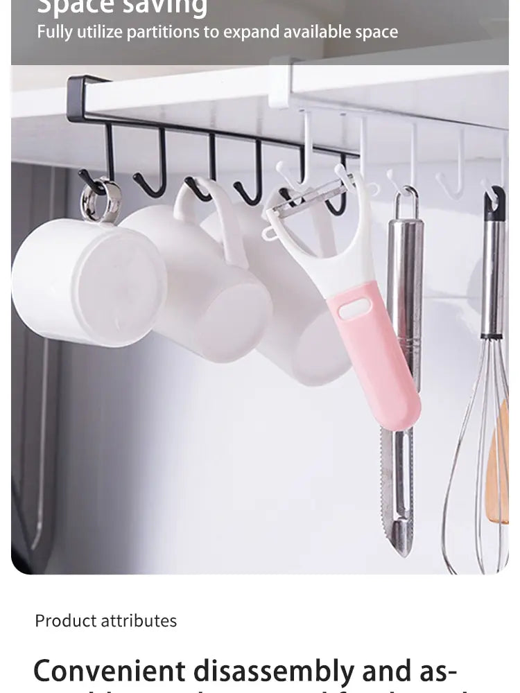 Kitchen Iron Art Seamless Nail Free Hooks Multi Row Cabinet Storage Hooks Storage of Kitchen Cabinet Wall Shelf Storage Rack