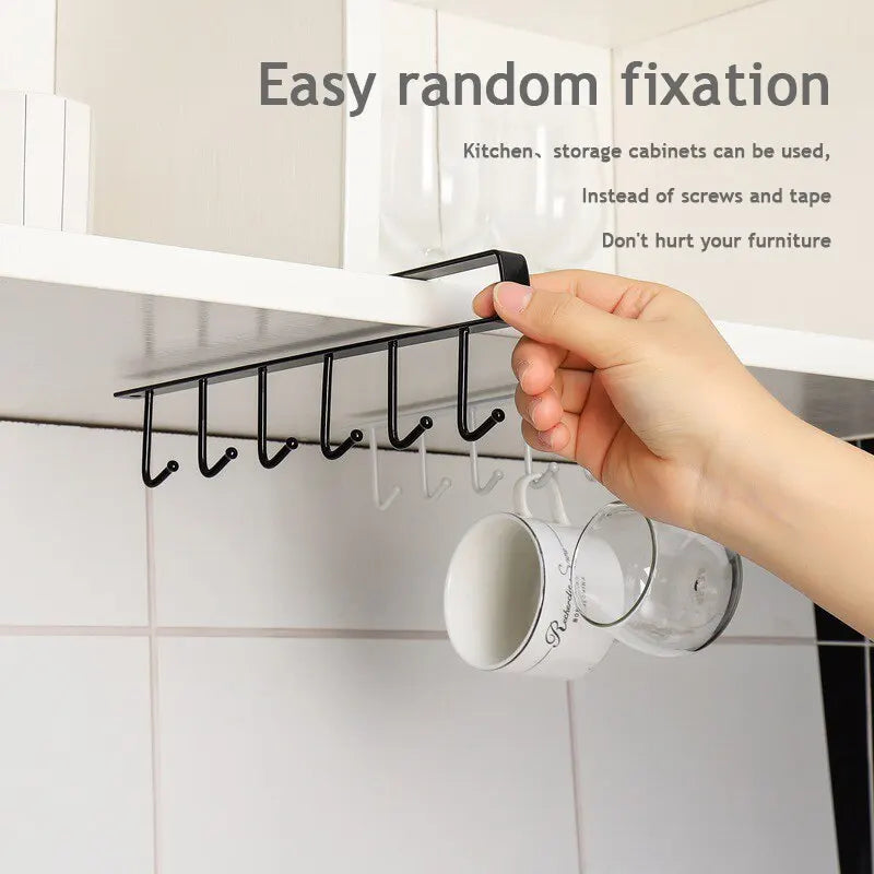 Kitchen Iron Art Seamless Nail Free Hooks Multi Row Cabinet Storage Hooks Storage of Kitchen Cabinet Wall Shelf Storage Rack