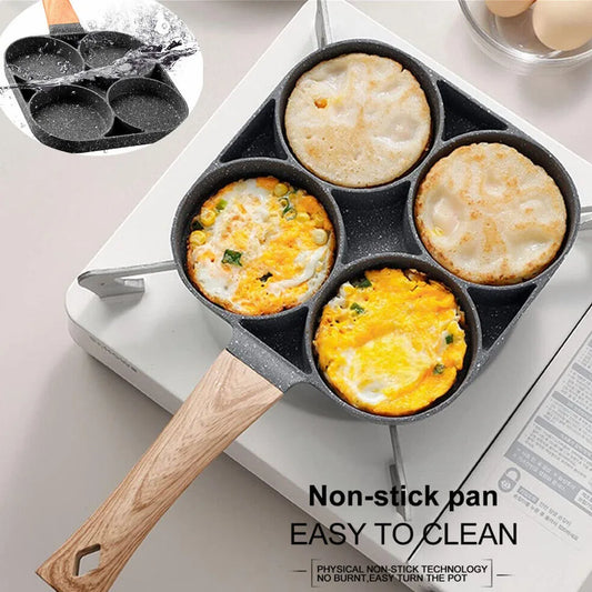 4-Hole Omelet Frying Pot Pan Non-stick Egg Pancake Steak Pan Cooking Egg Ham Pans Suitable for Gas Stove Induction Cooker